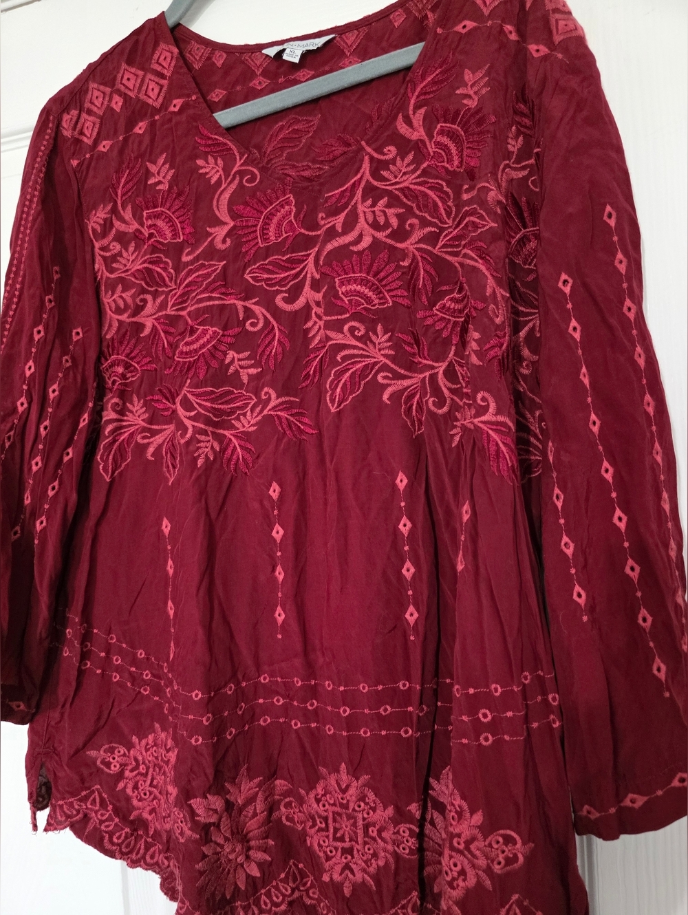 SOLD OUT John Mark Womens Boho Embroidered Burgandy Peasant